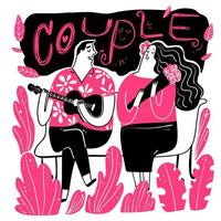 Couples singing on bench in park vector