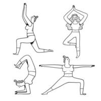 Yoga exercises poses in outline style vector