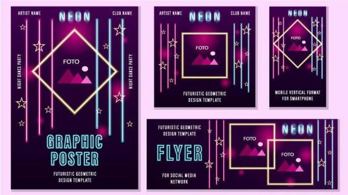 Set of Pink Geometric Social Media Templates