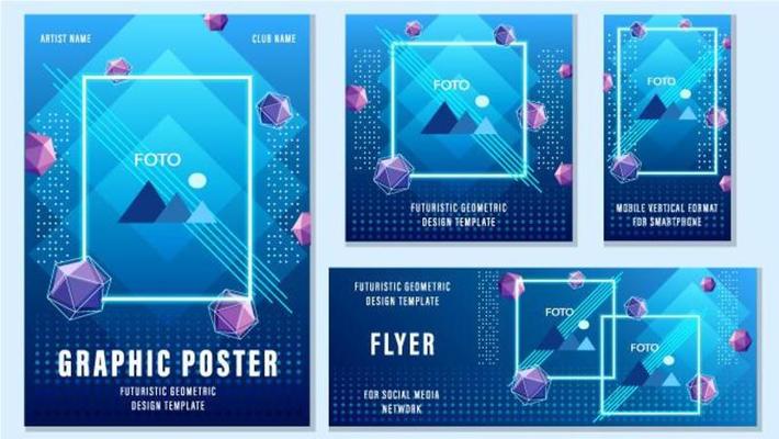 Set of Blue Geometric Social Media Templates