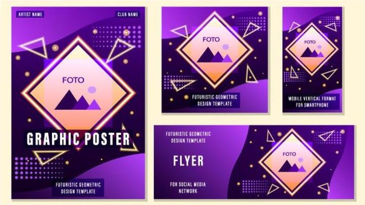 Set of Purple Geometric Social Media Templates