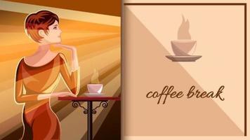 Woman with Cup of Coffee at Table vector