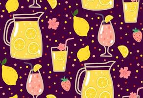 Summer seamless pattern with lemonade and summer elements vector