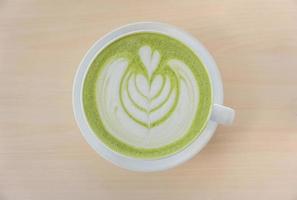 Flat lay of a matcha green tea latte 