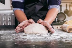 Man kneading dough photo