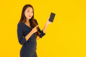 Woman pointing to phone photo