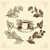 Juego de café estilo vintage dibujo a mano vector