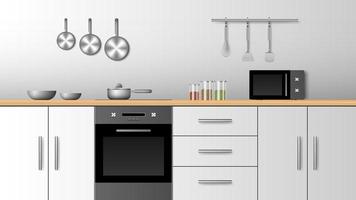 Realistic interior modern kitchen design vector