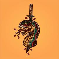 Snake and dagger tattoo vector