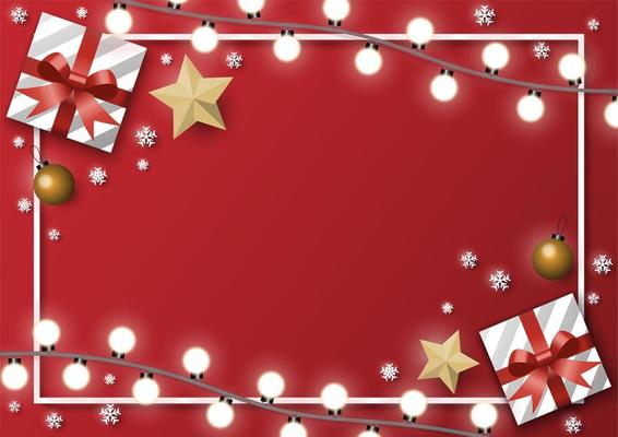 Rectangle Christmas card with gifts and lights