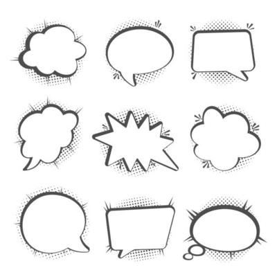 Speech bubbles with halftone shadows