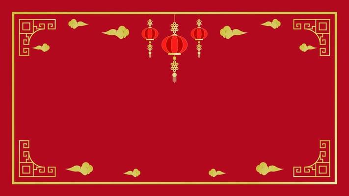 Chinese New Year golden elements and frame on red