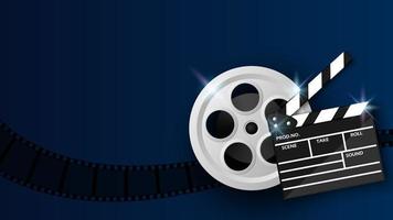 Clapper board  and film reel on blue vector