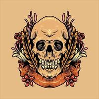 diseño de calavera y flores vector