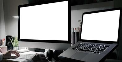 Dual monitor setup with laptop photo
