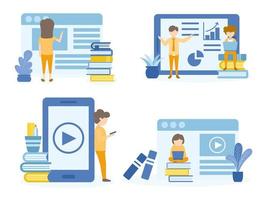 Male, Female Students Learning in Online Courses vector