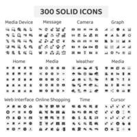 Set of 300 Solid Icons Media Device, Message and More