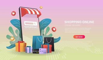 Mobile shopping and delivery concept vector