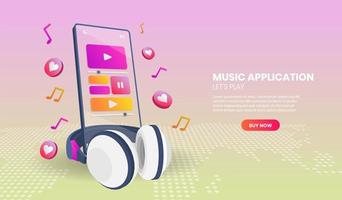 Music application on phone in perspective view vector