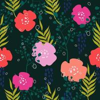 Bold color flat style flowers seamless pattern  vector