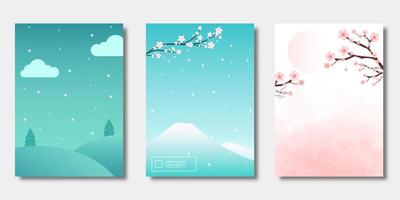 Spring cherry blossom with mountain cover set vector