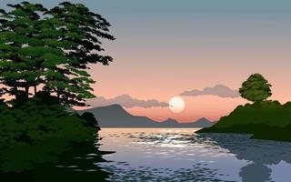 River Sunset Landscape vector