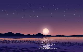 luna llena y estrellas en el lago vector