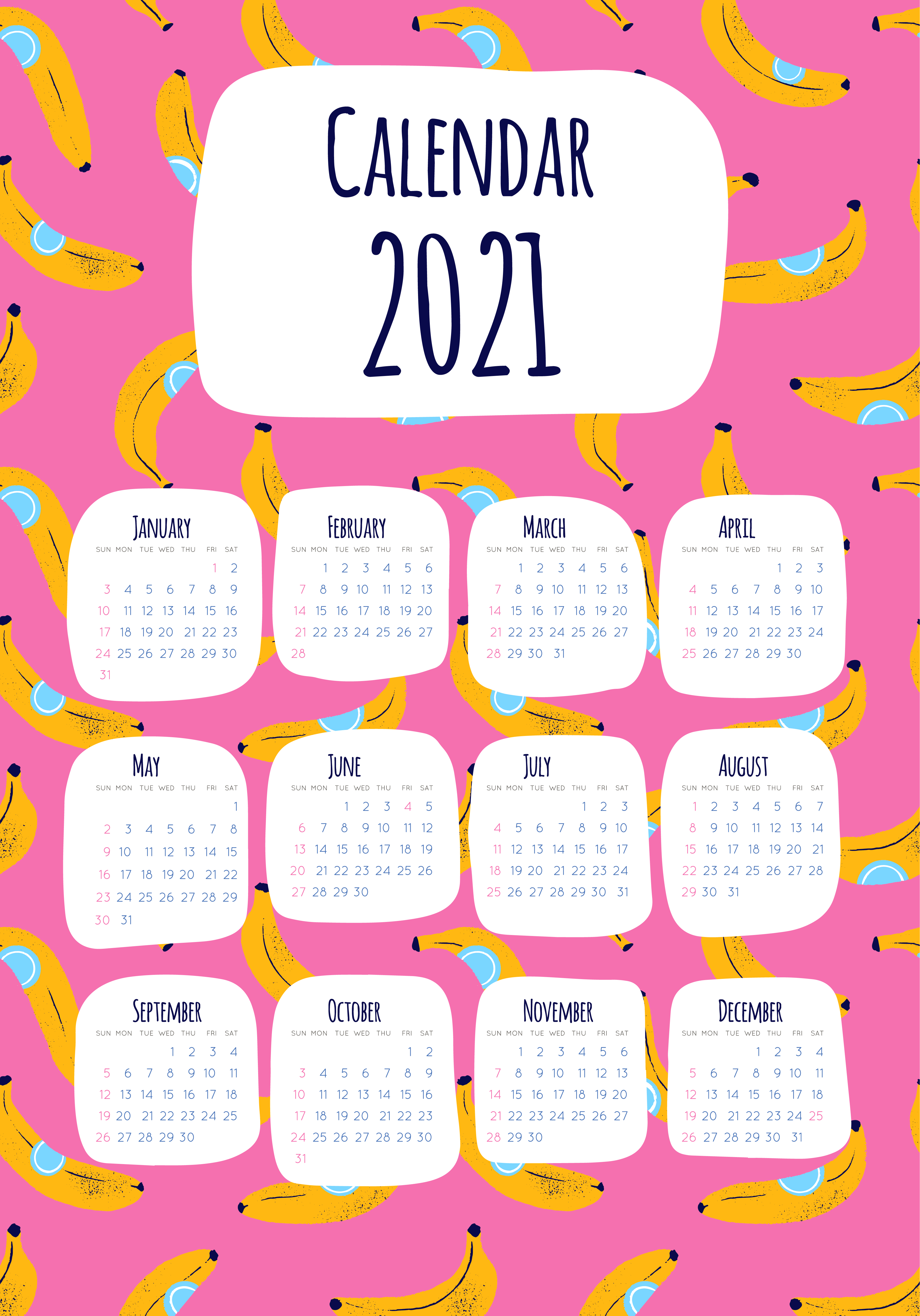 2021 Vertical Calendar With Banana Print Download Free Vectors Clipart Graphics Vector Art calendario vertical 2021