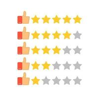 Thumb up and golden stars rating set vector