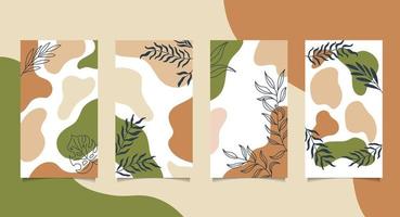 Social media set with hand painted shapes and leaves vector