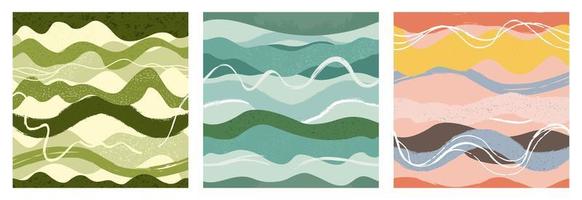 Set of hand drawn wavy line seamless patterns vector