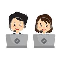 Call Center Operators With Headphone and Laptop vector