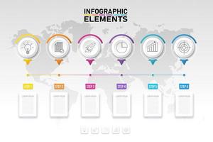 infografía moderna con círculos de papel, iconos para 6 opciones vector