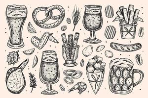 Hand drawn sketch style Oktoberfest set of elements. vector