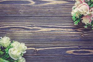 Bouquets on wooden table photo