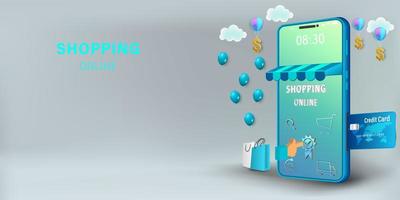 Shopping online on mobile concept vector