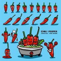 Chili pepper character drawing set vector