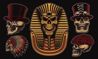 Set of vector skulls with different characters