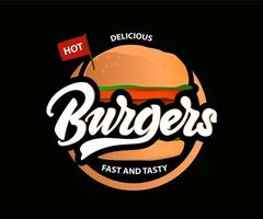 Delicious hot burgers with lettering vector