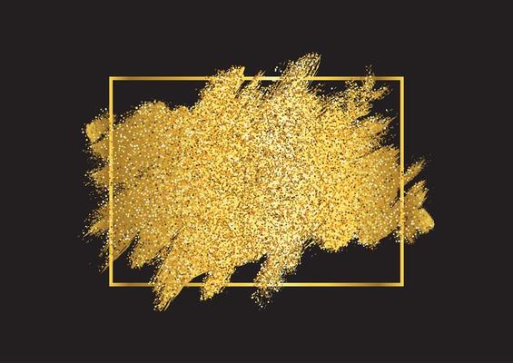 Gold glitter background with metallic golden frame