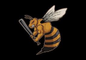 Angry Bee Holding Baseball Bat vector