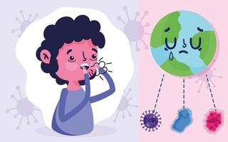 Covid 19 diseño pandémico con niño tosiendo con fiebre