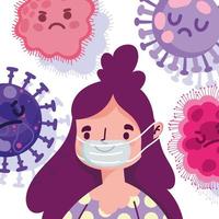 Covid 19 pandemic design with happy woman with protective mask vector