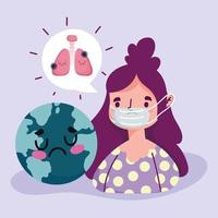 Covid 19 pandemic with girl sick world design  vector