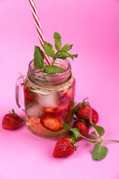 Sparkling strawberry drink photo