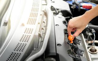 Hand checking car engine photo