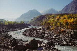Winding river along Karakoram Mountain range 