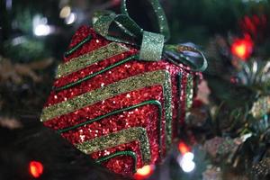 Red and green Christmas tree decor photo