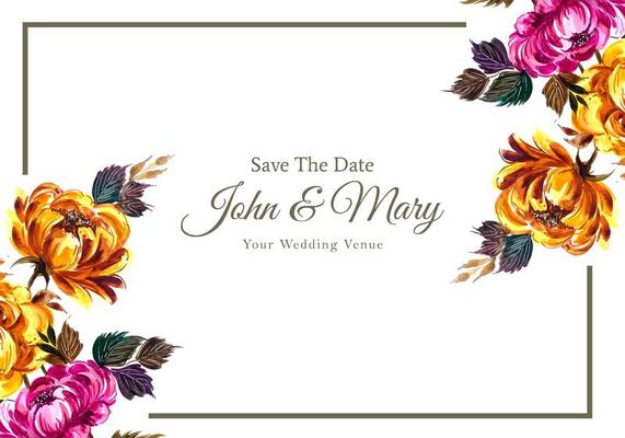 Wedding invitation diagonal corner flowers frame