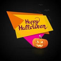 Feliz banner geométrico de halloween con calabaza y letras vector